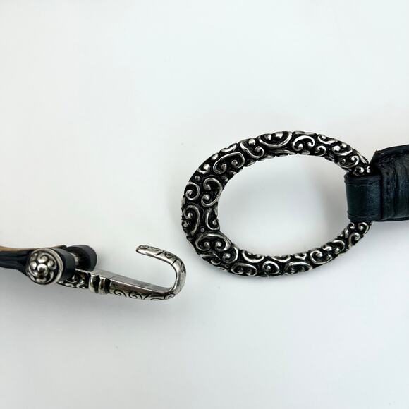 Brighton Gray Leather Belt Womens 38 Oval Ring Hook Closure Classic Style Silver main image 16